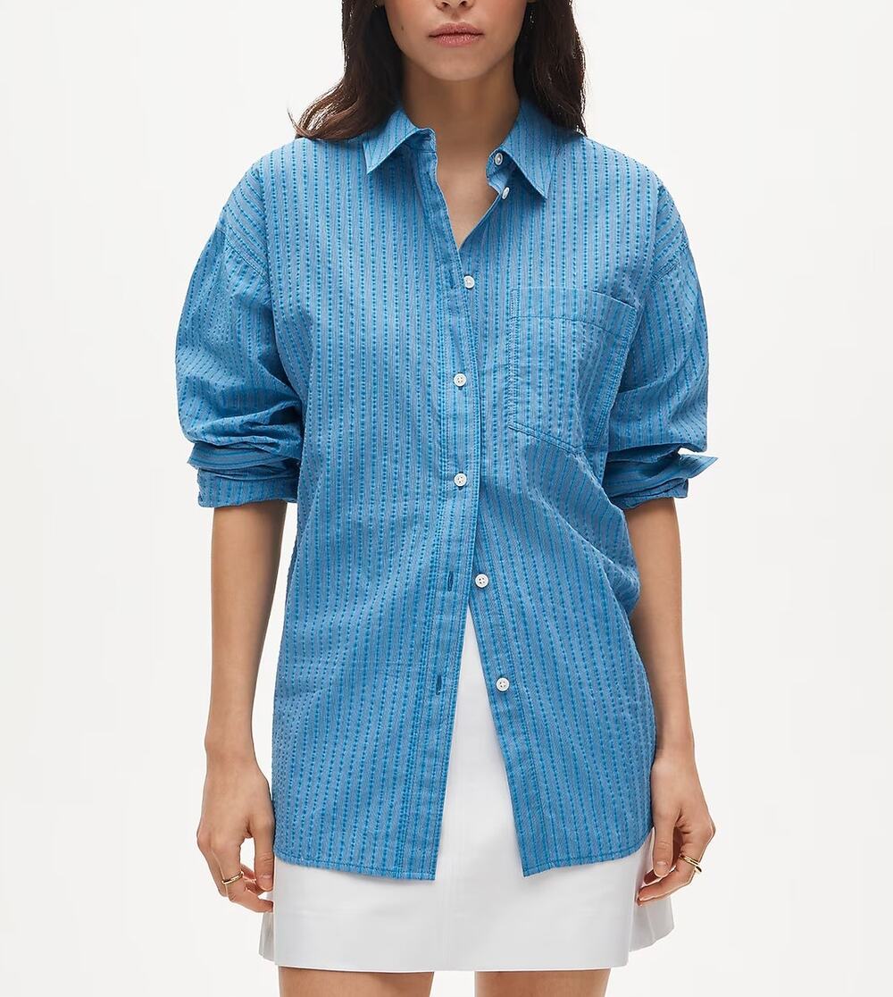 J. Crew Γtienne Oversized Fit Dobby Stripe Button-Up Shirt Cerulean Blue XS
